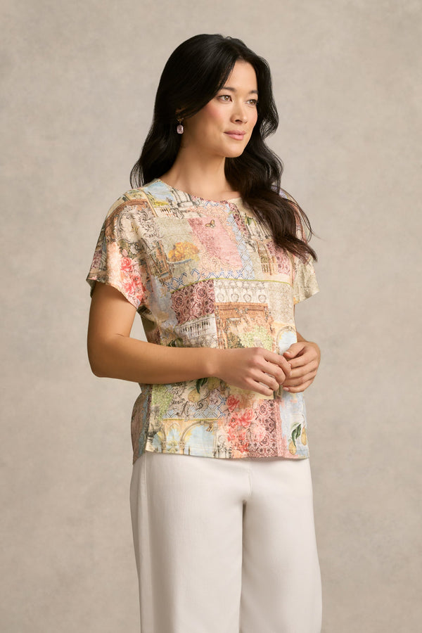 Printed Linen Tee - Villa Fleurie Print