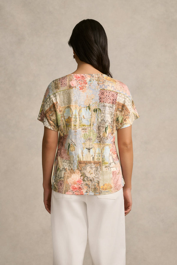 Printed Linen Tee - Villa Fleurie Print