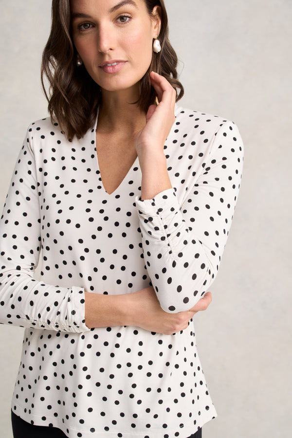 Ruched Sleeve T-Shirt – Spot Print