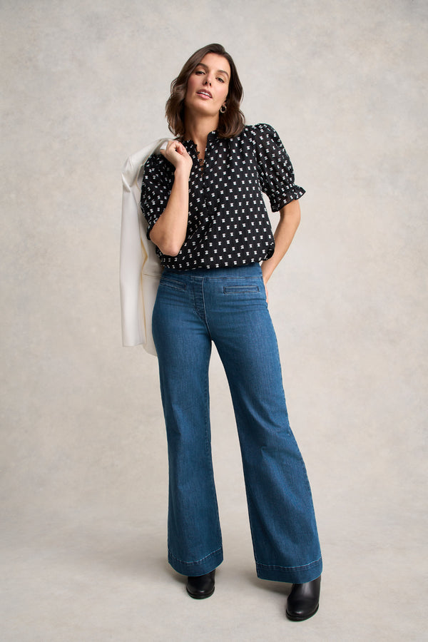 Jacquard Cotton Blouse – Black & White Multi