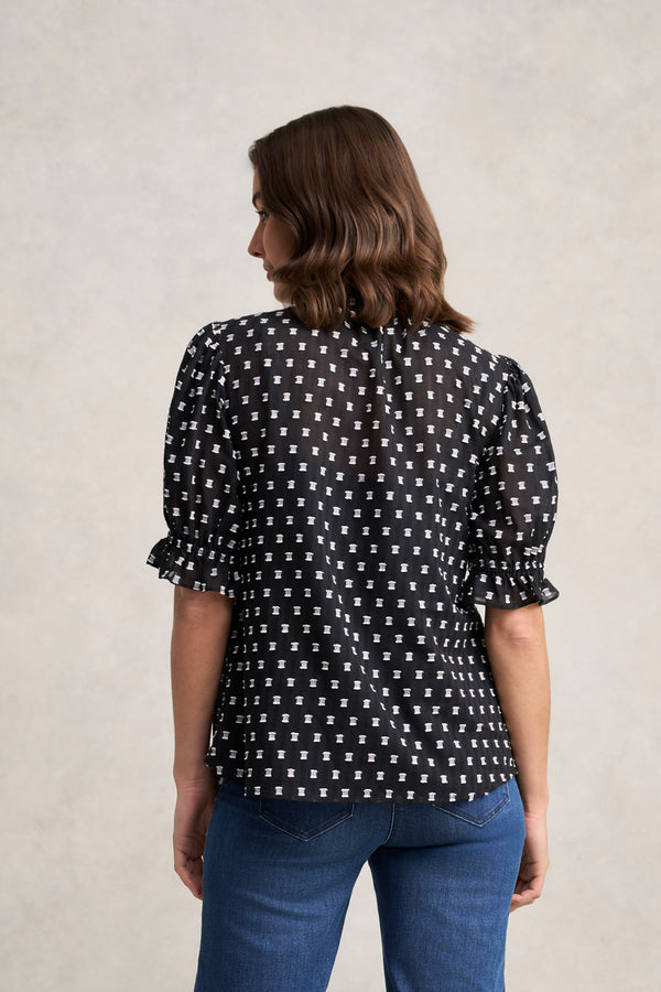Jacquard Cotton Blouse – Black & White Multi