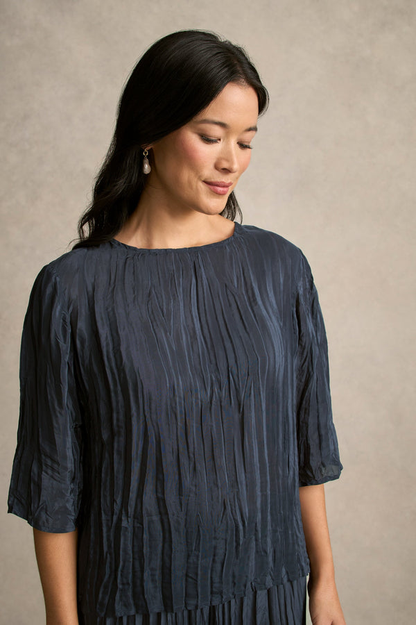 Crinkle Textured Blouse - Ink