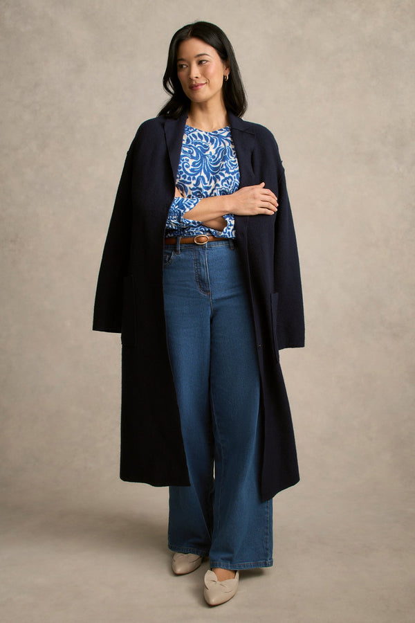 Ruched ¾ Sleeve T-Shirt - Azure Opulence Print