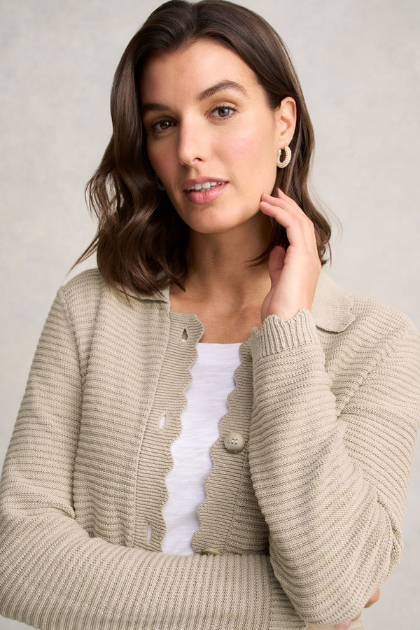 Scallop Detail Cardigan – Stone