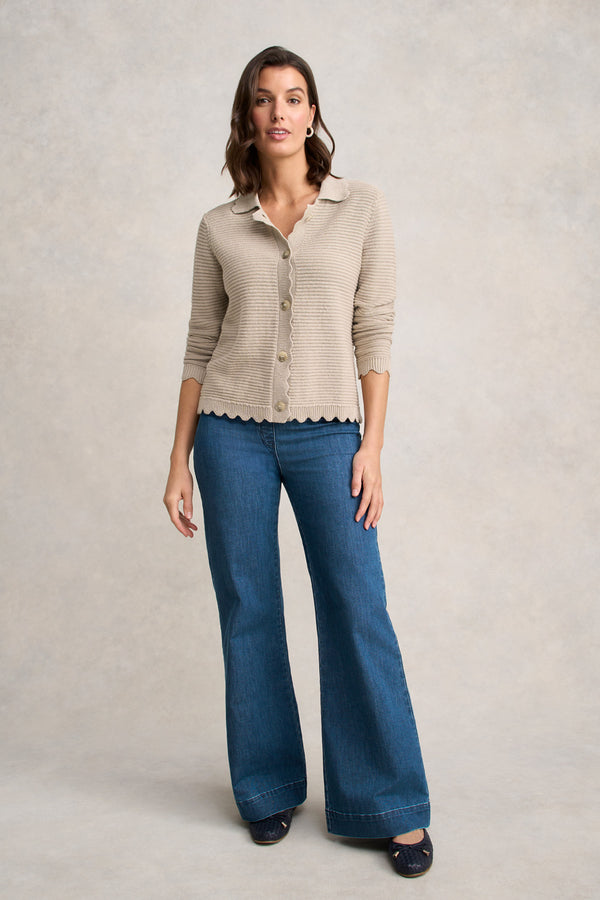 Scallop Detail Cardigan – Stone