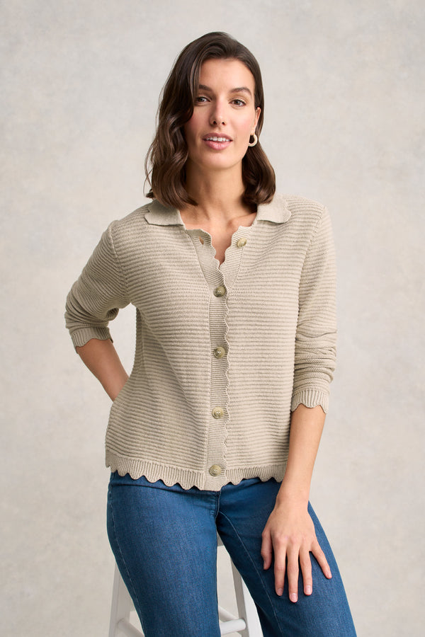 Scallop Detail Cardigan – Stone