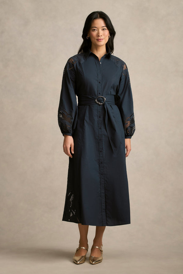 Placement Broderie Shirt Dress - Ink
