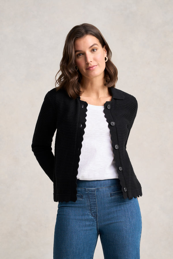 Scallop Detail Cardigan – Black