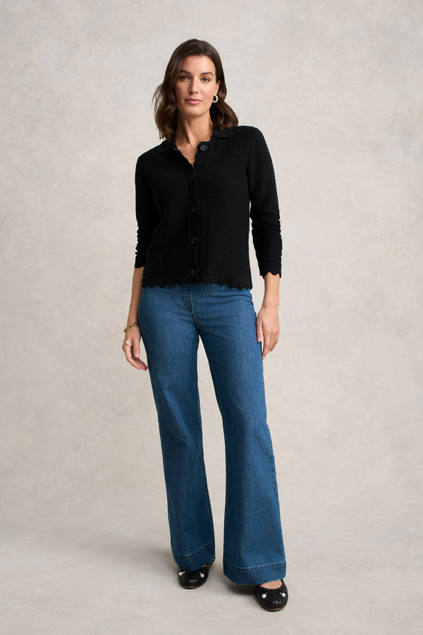 Scallop Detail Cardigan – Black
