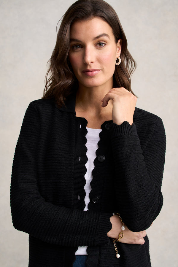 Scallop Detail Cardigan – Black