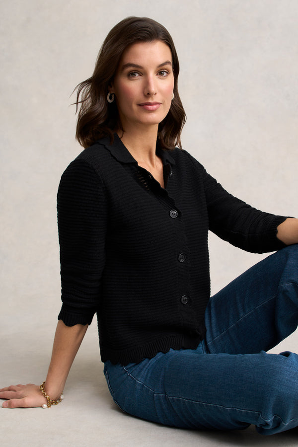 Scallop Detail Cardigan – Black