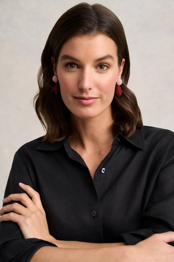 Beaded Double Drop Studs – Pink