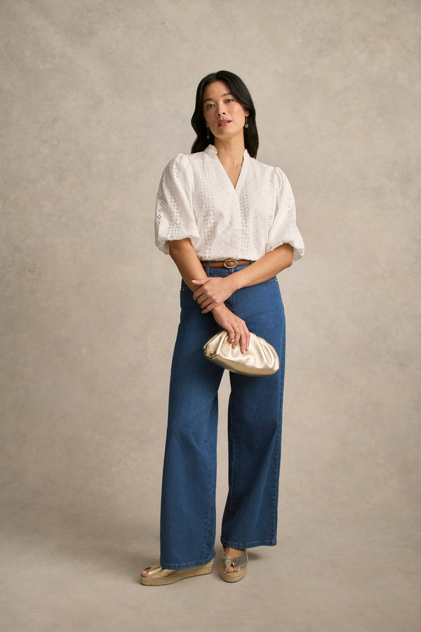 Broderie Puff Sleeve Shirt - Cream