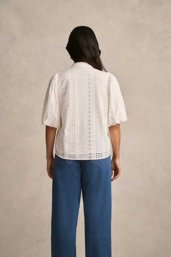 Broderie Puff Sleeve Shirt - Cream
