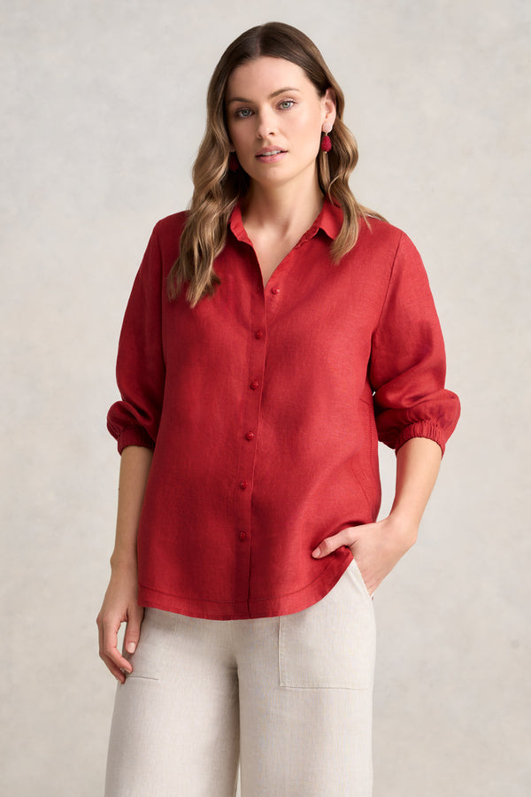 ¾ Sleeve French Linen Shirt – Rosewood Cross Dye