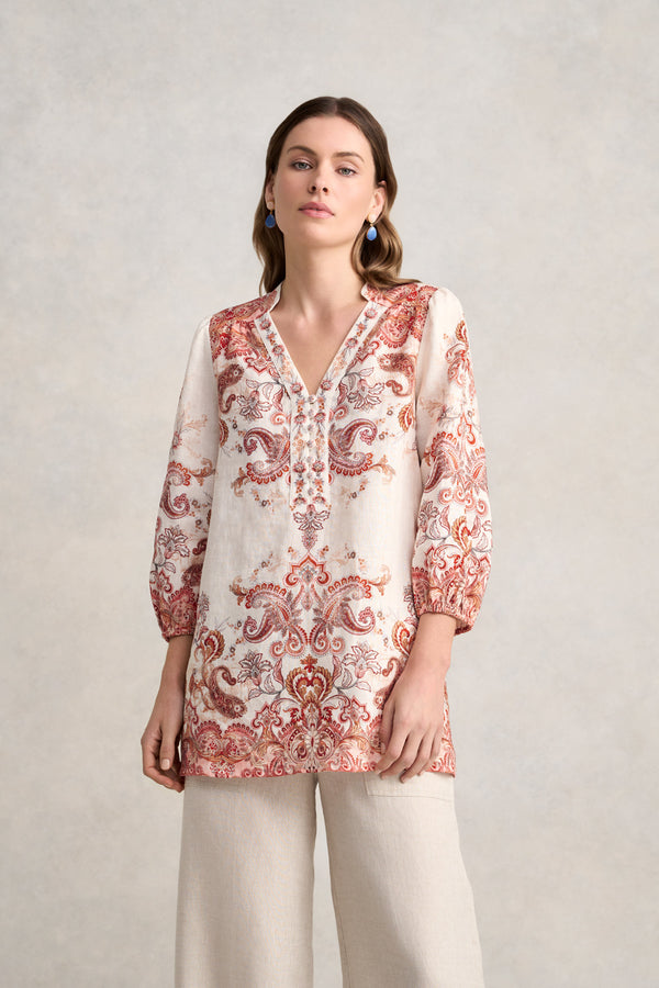 Printed French Linen Kaftan – Intricate Paisley