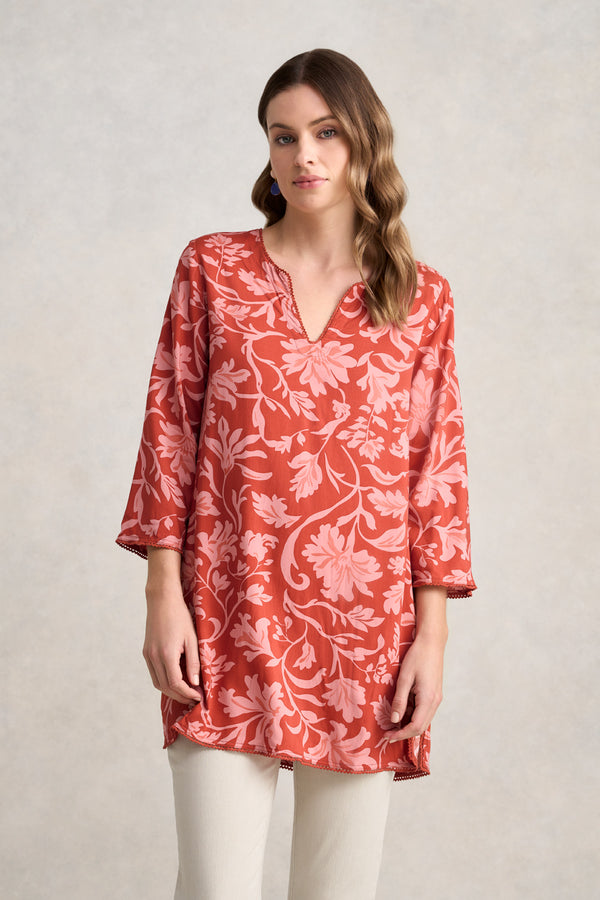 Trim Detail Kaftan – Rosewood Print