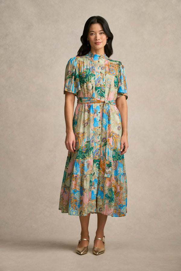 Georgette Flutter Sleeve Dress - Paisley Medley