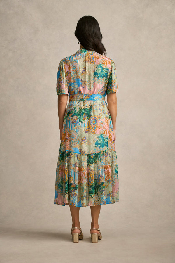 Georgette Flutter Sleeve Dress - Paisley Medley
