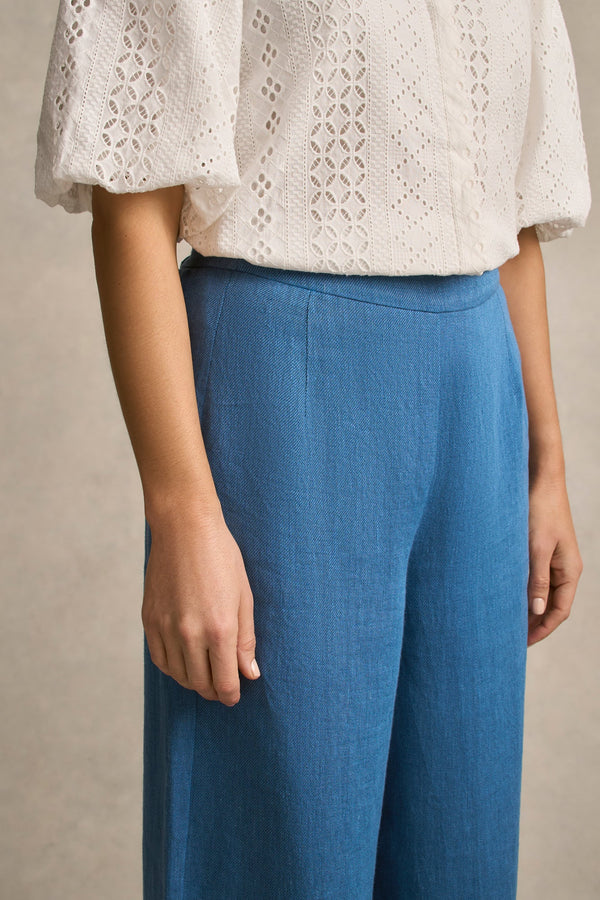 High Waist Twill Pant - Mid Blue Chambray