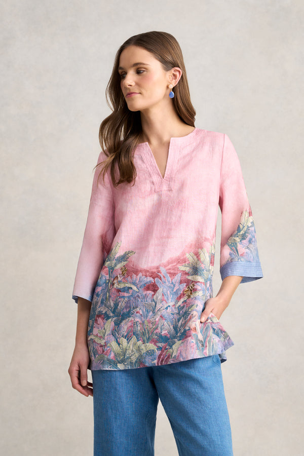 Printed Linen Tunic – Sunset Palms Print