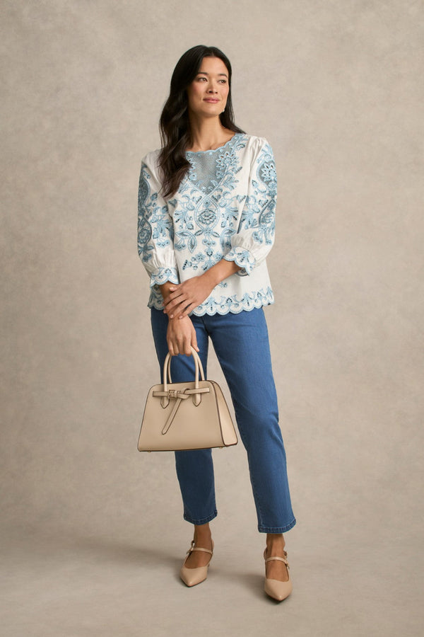 Embroidered Linen Blouse - Soft Chambray