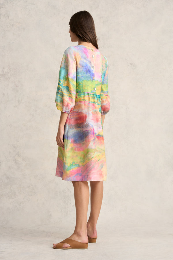 Printed Linen Dress - Abstract Landscape Print