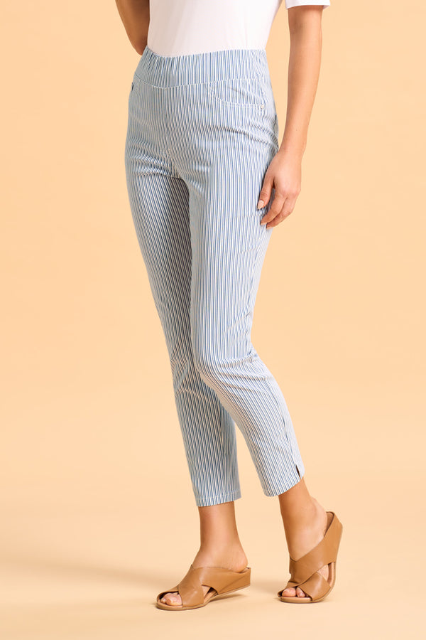 Bengajean Ankle Length Seersucker - Navy and White Stripe