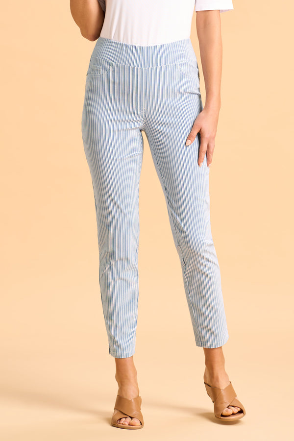 Bengajean Ankle Length Seersucker - Navy and White Stripe