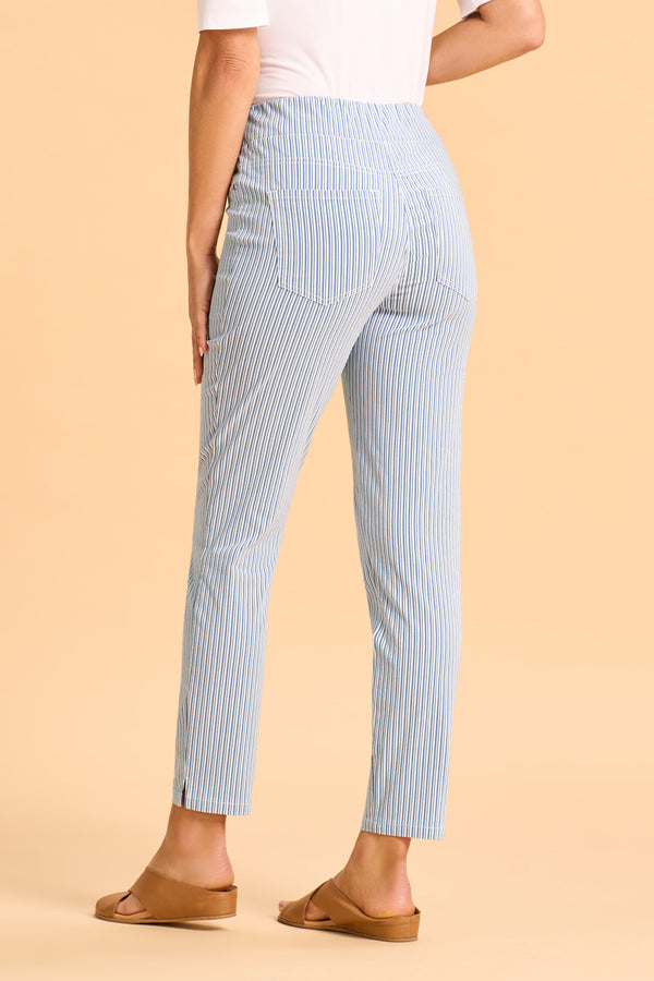 Bengajean Ankle Length Seersucker - Navy and White Stripe