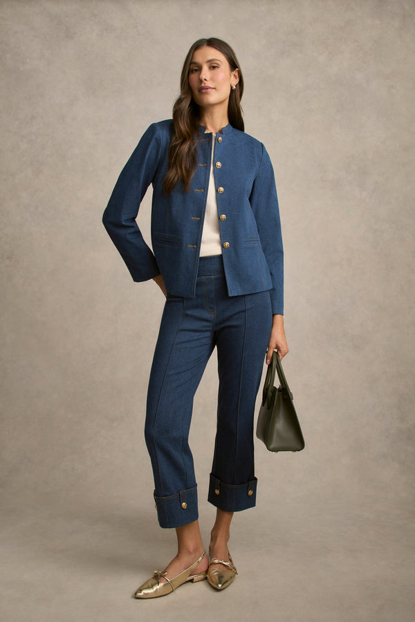 Bengajean® Button Capri - Mid Indigo Wash