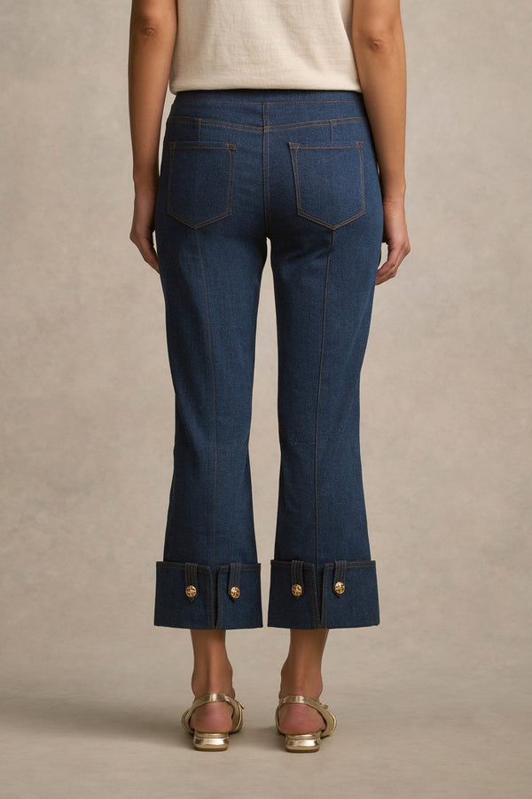 Bengajean® Button Capri - Mid Indigo Wash