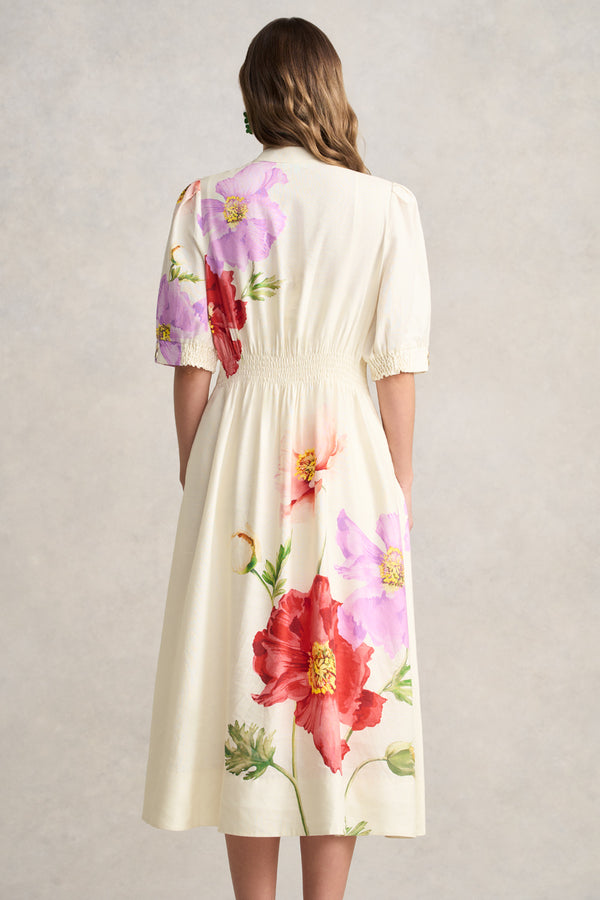 Pin Tuck Linen Dress – Poppy Print