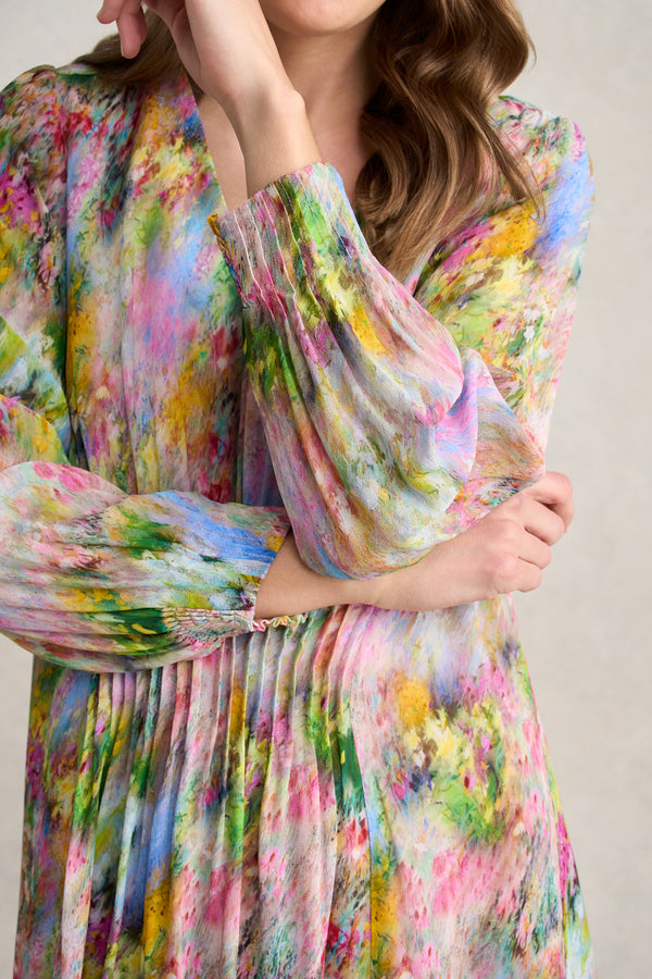 Pintuck Georgette Dress – Meadow Print