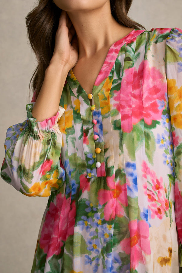 Printed Georgette Dress - Spring Garden Print