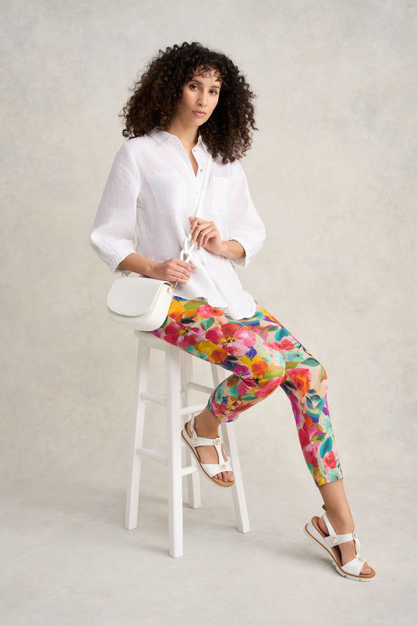 Bengajean Ankle Length Button Detail - Multi Roses Print