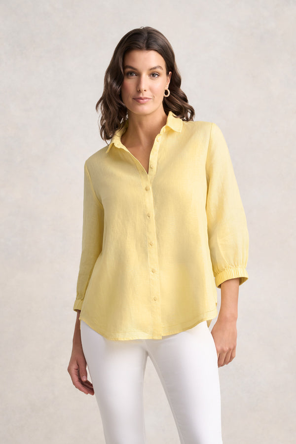 ¾ Sleeve Linen Shirt – Lemon