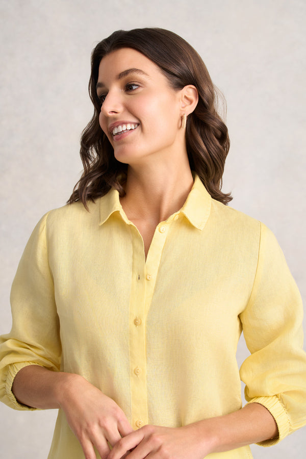 ¾ Sleeve Linen Shirt – Lemon