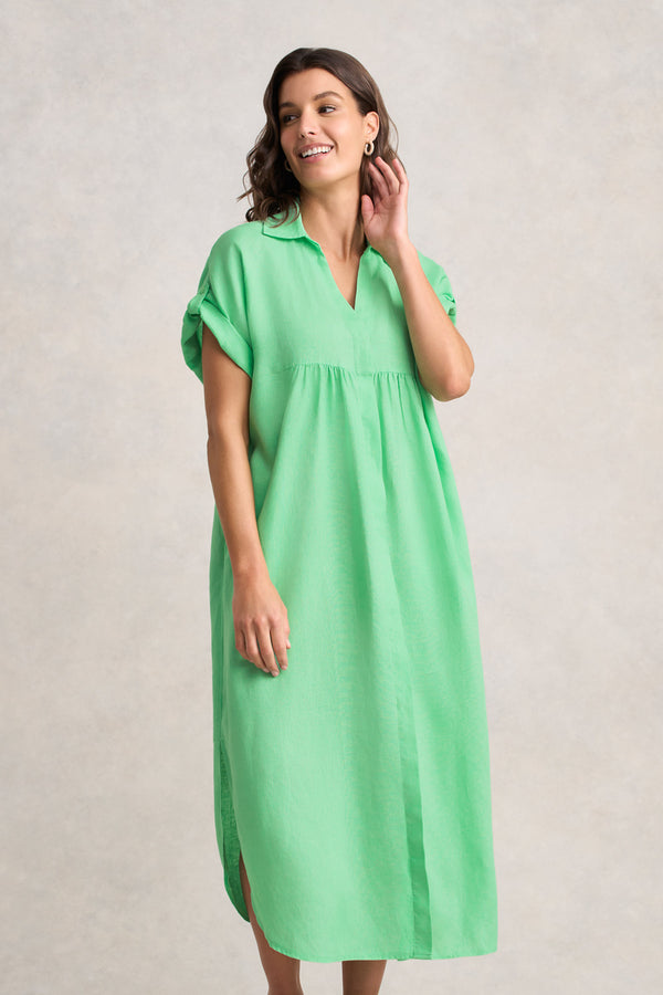 Linen Gather Front Dress – Bright Apple