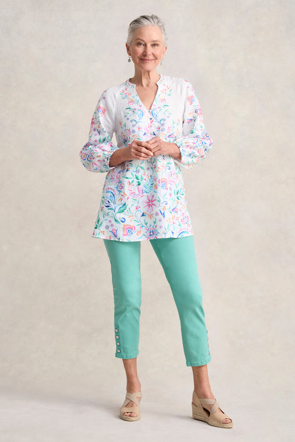 Bengajean Ankle Length Button Detail - Mint