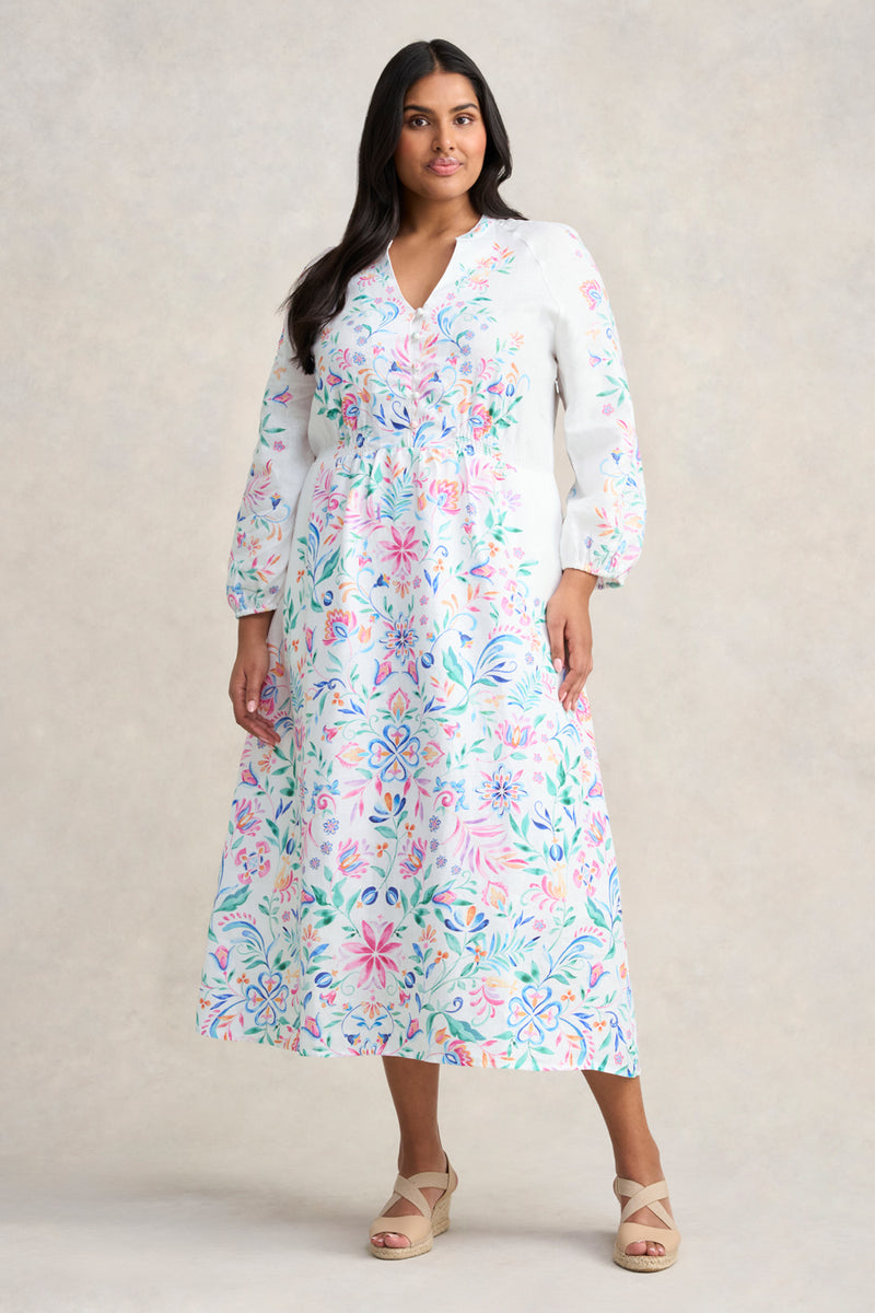 Border Print Midi Dress Blue Illusion