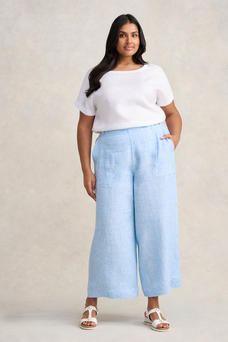 French Linen 7/8th Pant Blue Illusion