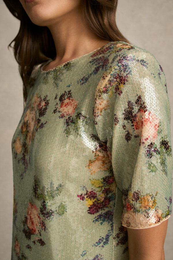 Printed Sequin Dress - Vintage Floral Print