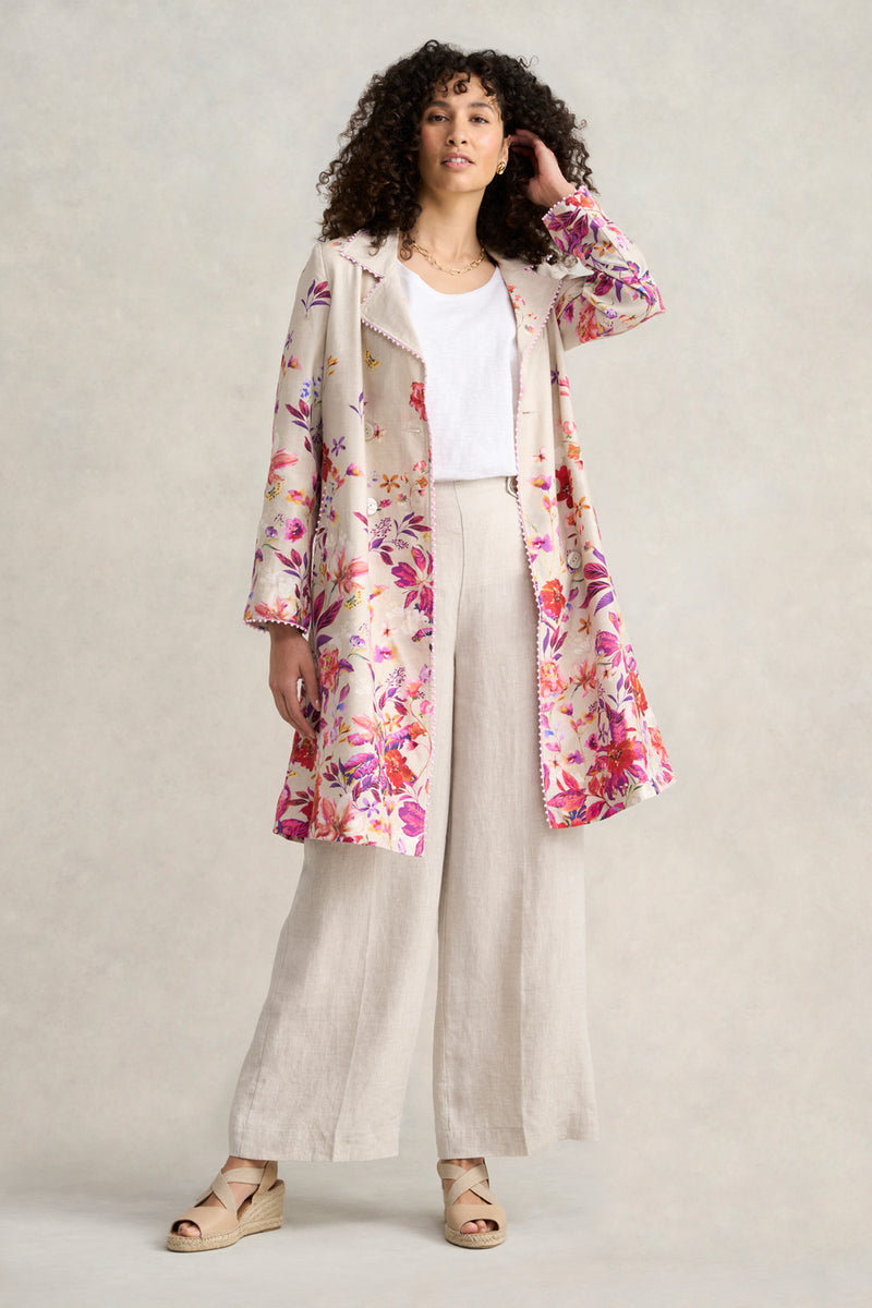 Floral Printed Coat Blue Illusion