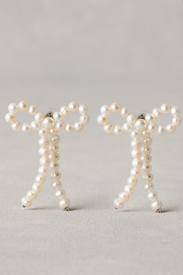 Pearl Bow Earrings - Cream