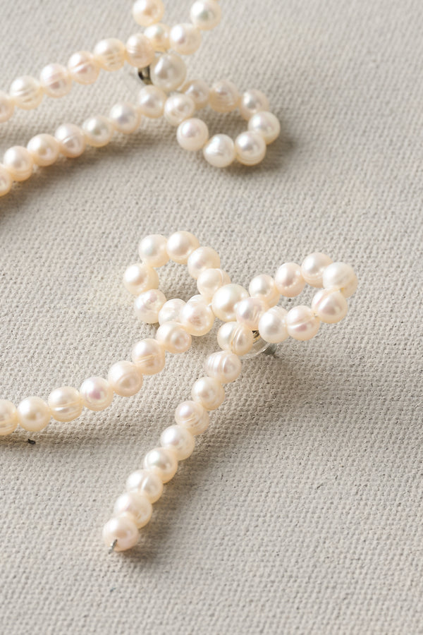 Pearl Bow Earrings - Cream