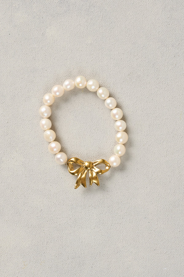 Pearl Bow Bracelet - Cream & Gold