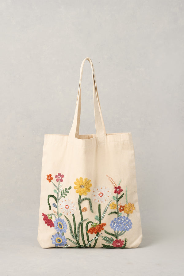 Floral Beaded Tote - Multicolour