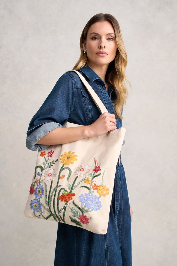 Floral Beaded Tote - Multicolour