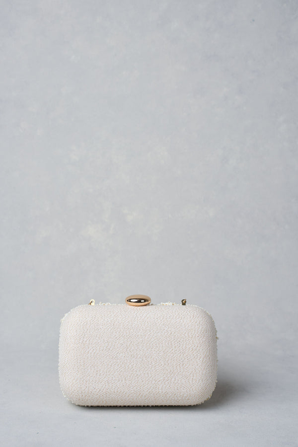 Floral Shell Beaded Clutch - Cream